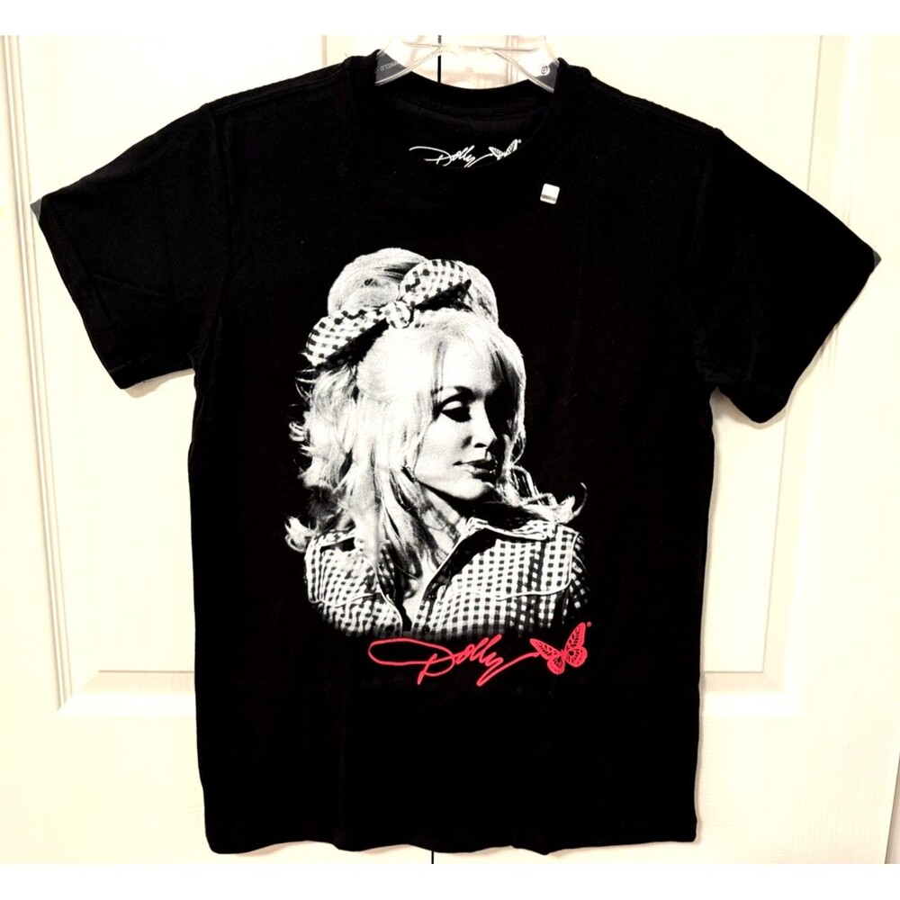 NEW Dolly Parton Crew Tee Black Graphic T-Shirt Womens Small Cotton Polyester
